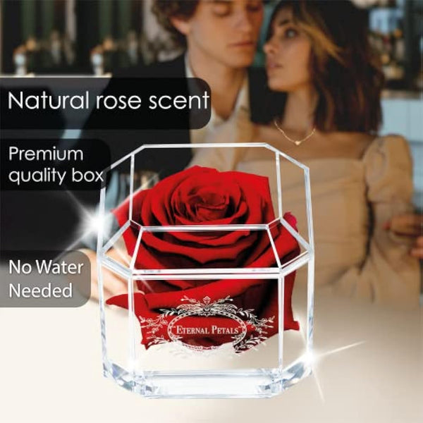 Eternal Petals A 100% Real Rose That Lasts Years, Handmade in London, Flowers Delivery Next Day Prime UK – White Gold Solo (Deep Red)