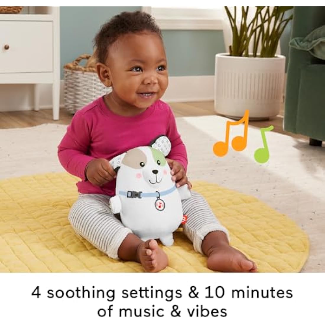 Fisher-Price Baby Plush Toy Calming Vibes Puppy Soother Portable Sound Machine for Newborns, HTJ68
