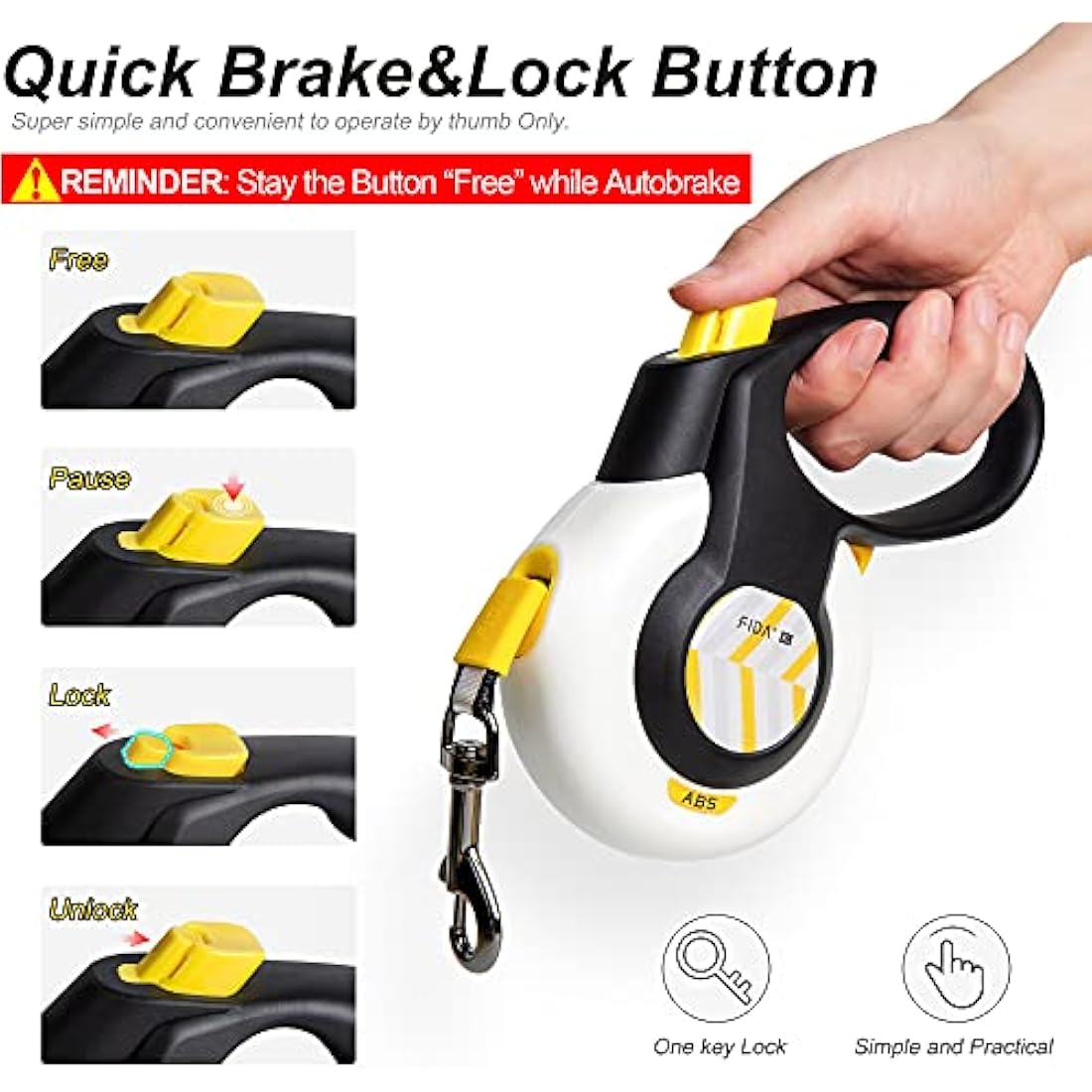 FIDA AutoBrake Retractable Dog Lead, Anti Pull Patented Design for Dog Pulling, 5m Heavy Duty Extendable Dog Lead for Large Dogs, X-Large Size