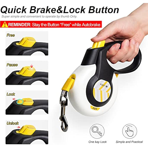 FIDA AutoBrake Retractable Dog Lead, Anti Pull Patented Design for Dog Pulling, 5m Heavy Duty Extendable Dog Lead for Large Dogs, X-Large Size