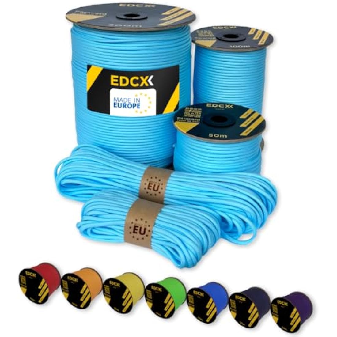 EdcX Paracord 4mm, 35+ Solid Colors (10m, 15m, 30m, 50m, 100m, 300m) | Ideal for Crafting, DIY, Camping, Survival, Outdoor | 100% Nylon Rope 4mm | Tactical Cord 550 Type III