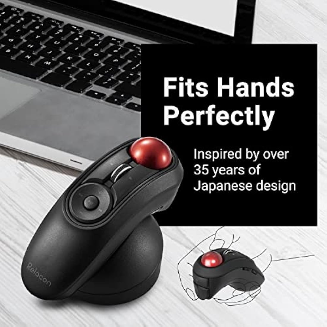 Elecom Relacon Handheld Trackball Mouse, Thumb Control, 2.4GHz Wireless, Ergonomic Design, 10-Button Function, Windows11, MacOS (M-RT1DRBK)