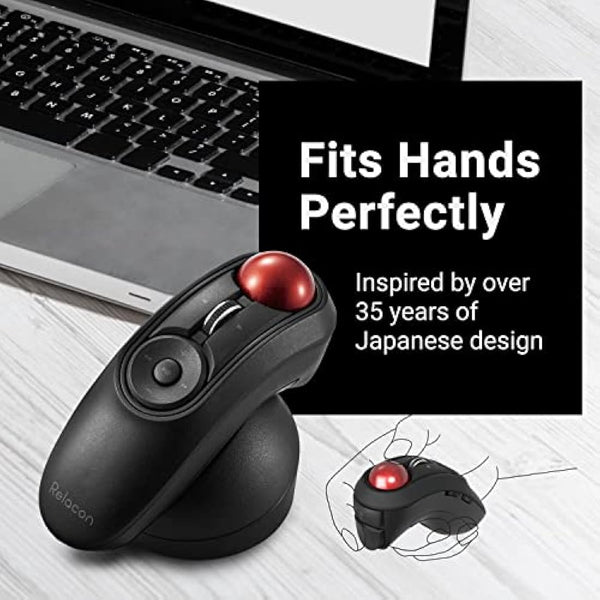 Elecom Relacon Handheld Trackball Mouse, Thumb Control, 2.4GHz Wireless, Ergonomic Design, 10-Button Function, Windows11, MacOS (M-RT1DRBK)