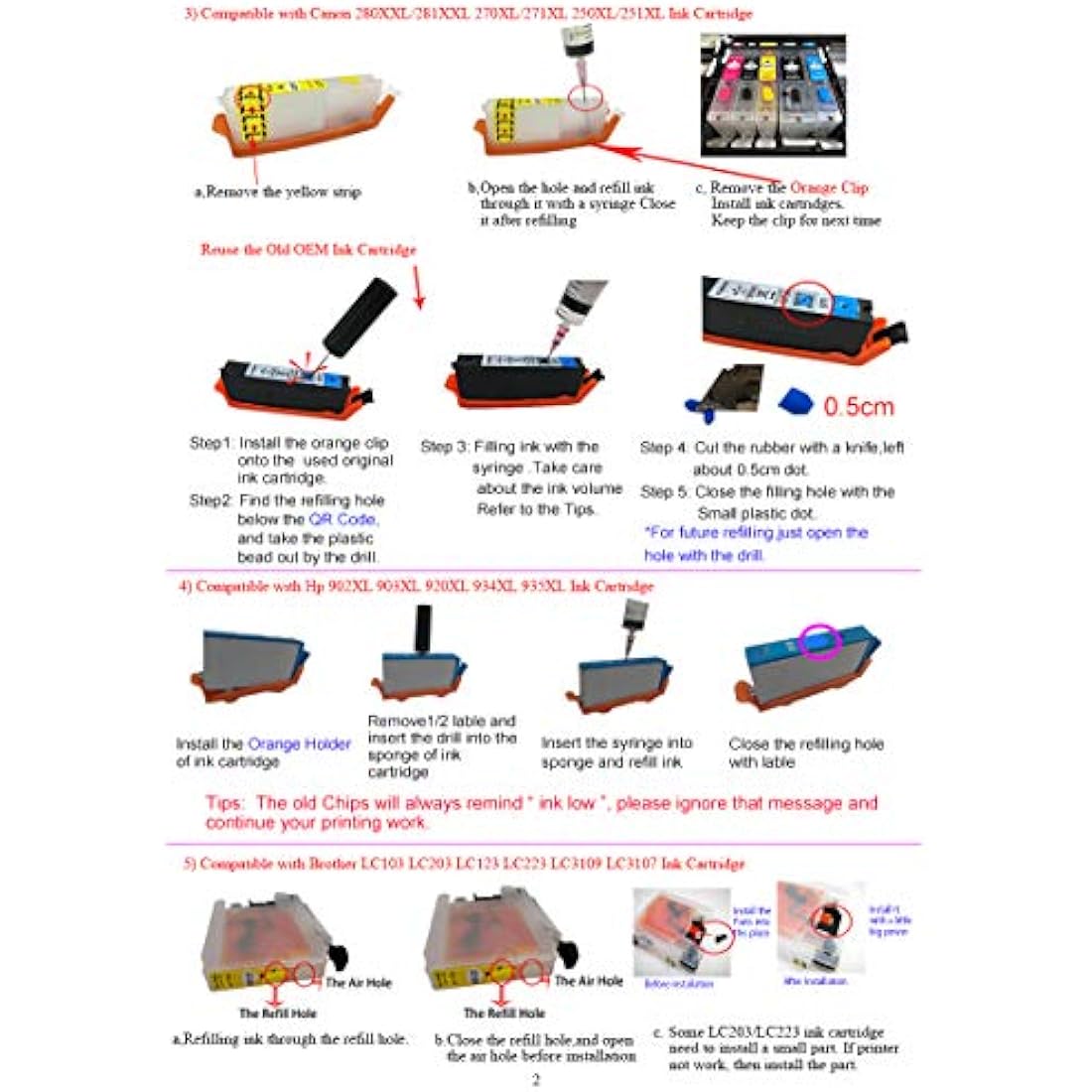 HEMAINK Refillable Ink Cartridges and 5 Bottles Ink Compatible with PGI-580XXL CLI-581XXL,for Pixma TS6150 TS6151 TS6250 TS6251 TS6350 TS6351 TS705 TR7550 TR8550 TS9150 TS9155 TS9550 Printer