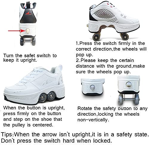 Duvetset Variable Skating Shoes, Kick Roller, Children's Roller Skating Shoes, Roller Skating, Adult Straight Skating Shoes, (White Silver, 35/UK3)