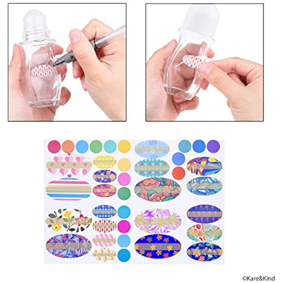 Kare & Kind Empty Refillable Glass Roll-On Deodorant Bottles (6-Pack) Leak-Proof 1.05 Oz (30 ml) with Stickers - Twist Cap For Homemade Natural Deodorant, Sunscreen, Moisturizer