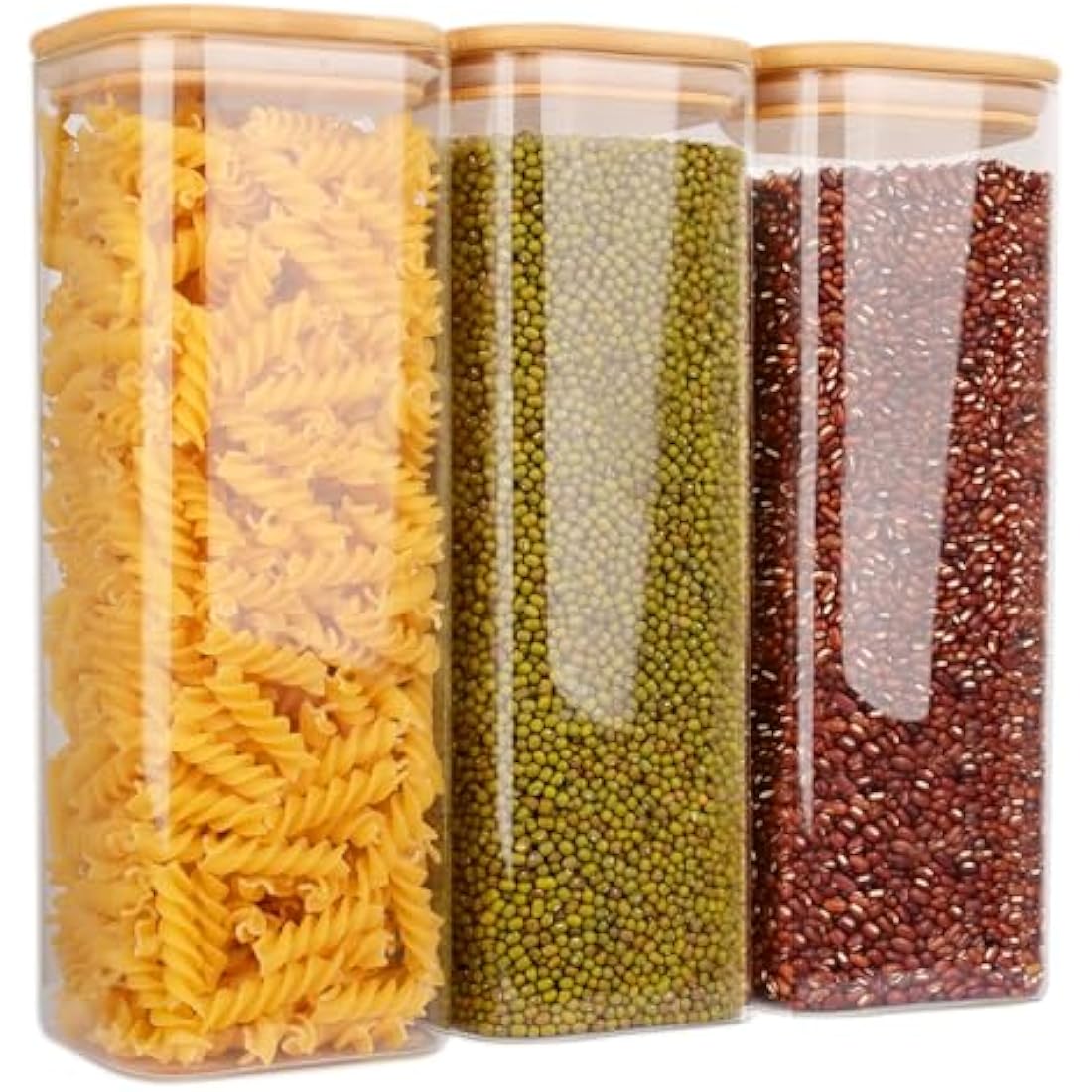 Finew 2100ml Glass Storage Jars with Lids, 3 Pack Airtight Glass Jars & Canisters, Square Spice Jars for Pasta Flour Spices Cookie Sugar Tea Coffee Beans