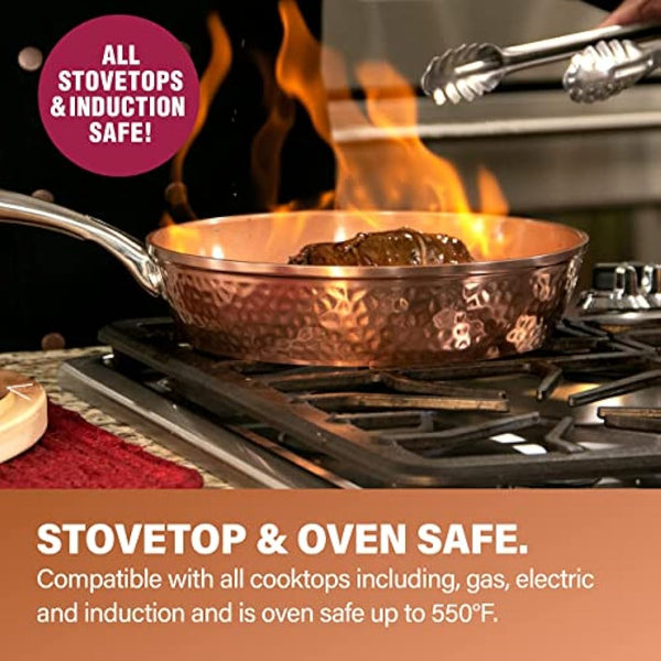 Gotham Steel Hammered Copper Collection – 20 Piece Premium Cookware and Bakeware Set with Nonstick Copper Coating, Includes Skillets, Stock Pots