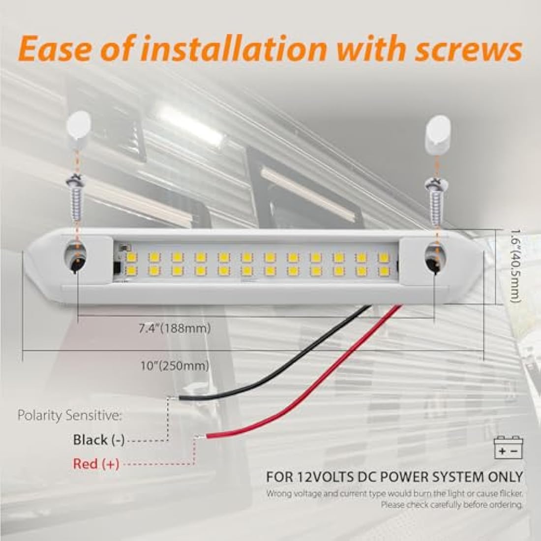 Dream Lighting Caravan LED Lights 12v Exterior Campervan Motorhome Awning Porch Lighting Waterproof IP66 9.8inch Aluminum Bar White