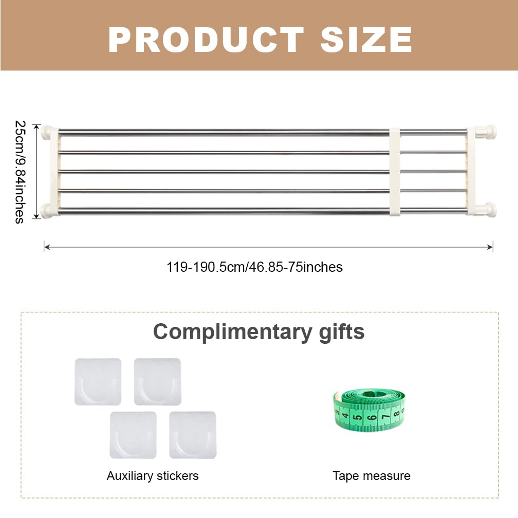 Hershii Adjustable Wardrobe Tension Shelf Divider Heavy Duty Expandable Clothes Hanging Rail Extra Long Cupboard Closet Organizer Garment Storage Rack