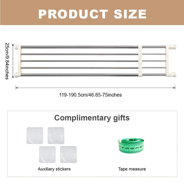 Hershii Adjustable Wardrobe Tension Shelf Divider Heavy Duty Expandable Clothes Hanging Rail Extra Long Cupboard Closet Organizer Garment Storage Rack