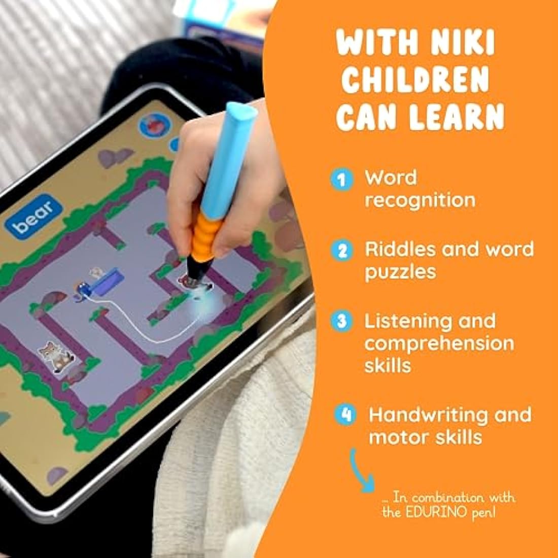 Edurino Niki Starter Set - Word Games, Reading & Writing, Literacy - Educational Toy for Kids 4+ - Includes 1 x Niki Figurine, Ergonomic Pen and App Accesss, Vocabulary and Comprehension, Handwriting