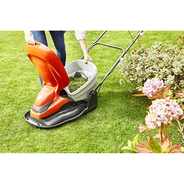 Flymo EasiGlide 360 Hover Collect Lawn Mower - 2000W Motor, 36cm Cutting Width, 26 Litre Grass Box, Folds Flat, 10m Cable Length, Orange and Grey