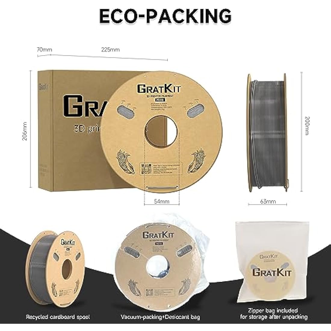 GratKit PETG Filament 1.75mm Gray 6KG Bundle,3D Printer Filament PETG,Accuracy +/- 0.03mm,Fit Most 3D FDM Printers (6 Packs of 1KG Spools Gray)