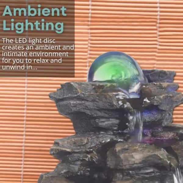 Heart of Nature Indoor Water Fountain with LED Light AND Colour Changing Spinning Ball USB Included