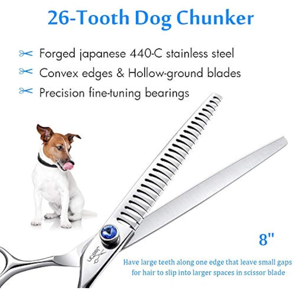 JASON 8" 26 Teeth Chunkers Shears for Dogs Ergonomic Dog Grooming Scissors Texturizing Blending Thinning Shears Pets Trimming Kit with Offset Handle