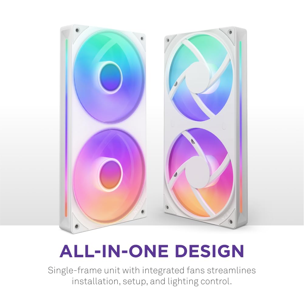 NZXT F420 RGB Core - 420mm Single-Frame Fan Unit with 3 x 140mm RGB Fans - Speed & Lighting Control - High Static Pressure & Airflow - Fluid Dynamic Bearings - 8 aRGB LEDs Per Fan - White