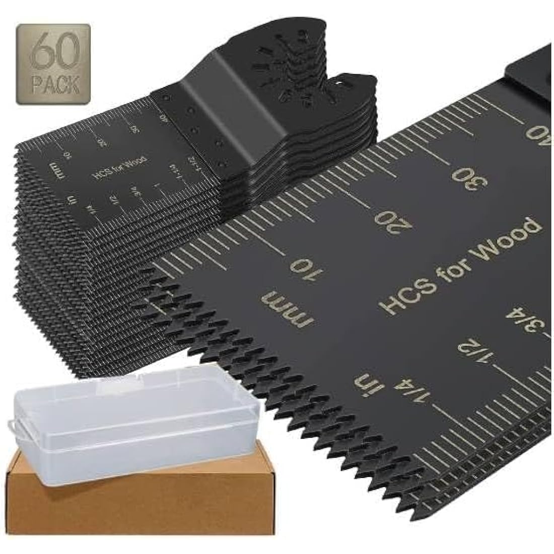 60Pcs Multi Tool Blades Kits Universal Wood Oscillating Saw Blades Wood Multitool Blades Compatible with Fein Multimaster Porter Cable Bosch Ryobi Dewalt Milwaukee Rockwell Oscillating Tool