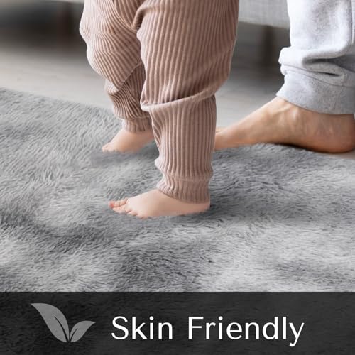 JOJOSEE Rugs Living Room, 160 x 230 cm Grey Area Rug, Anti Slip Soft Fluffy Shaggy Extra Large Floor Carpets Mat for Bedroom, Nursery Bedside (Light