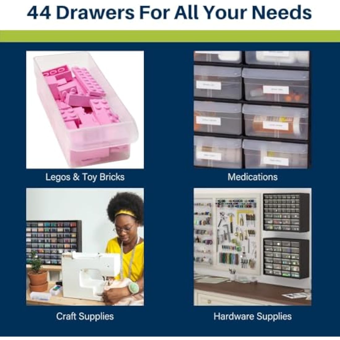 Akro-Mils 10144 44-Drawer Plastic Drawer Storage Cabinet for Garage Organization, Lego Storage, Teacher Toolbox, Makeup Organizer, and More, 20-Inch W x 6-Inch D x 16-Inch H, Red