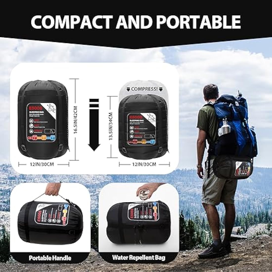 ETGLCOZY Sleeping Bags for Adults Kids, Ultralight Compact w/Compression Sack for Warm & Cold Weather Camping Essentials for Backpacking Hiking Travel Indoor - Unisex Boy Girl Man Woman