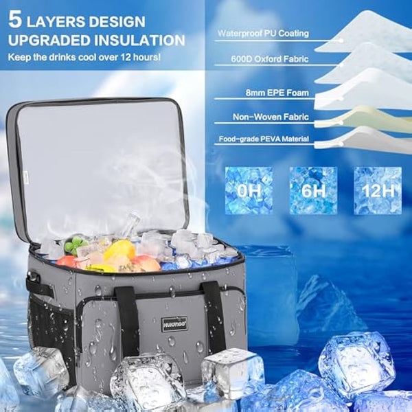 Hulongo Cool Bag Insulated Cooler Bag Waterproof Picnic Double Thermal Bag For Camping, Travel, Grocery Shopping & Fishing, 42L