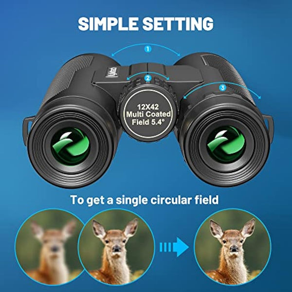 Binoculars for Adults, Kylietech 12x42 Binoculars with Tripod, Waterproof Bird Watching Binocular with BaK-4 Prisms, FMC Lens, Phone Adapter for Photography, Stargazing