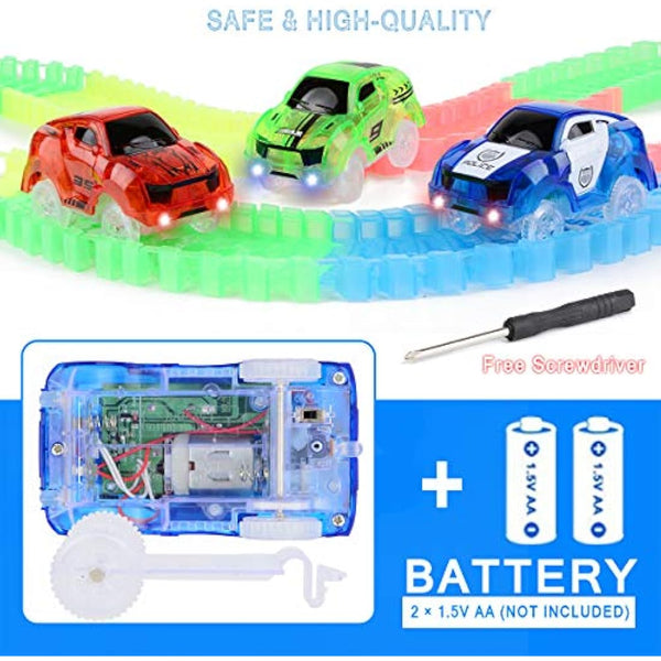 Glow Tracks Cars Light Up Toy Cars Race Track Accessories Compatible with Magic Tracks and Neo Tracks Replacement Best Gifts for Boys and Girls (3 Pack)