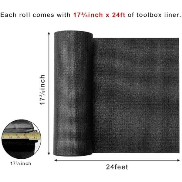 CASOMAN Professional Tool Box Drawer Liner 18 inch x 24 feet, Non-Slip Foam Rubber Mat - Adjustable Thick Cabinet Liners