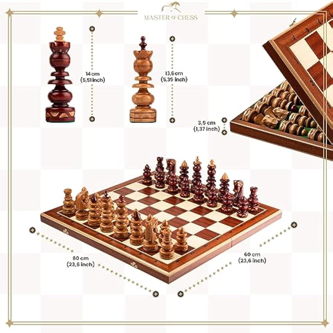 Master of Chess Wooden Chess Set with Pieces “BYZANTIUM” 59 cm / 23 in - Handcrafted Large Portable Chess Board Game for Adults and Kids - Solid Construction