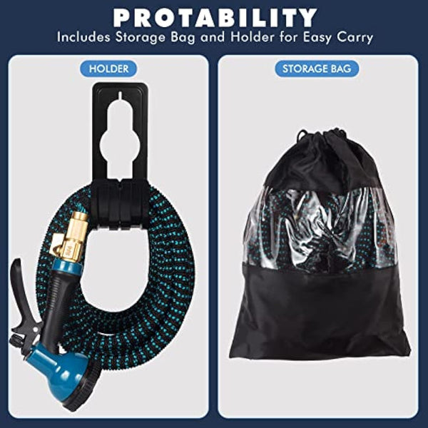 Expandable Garden Hose 100ft - Expanding Water Hose with 10 Function Nozzle, 4 Layer Latex and 3/4'' Solid Brass Fitting, Easy Storage Garden Water Hose