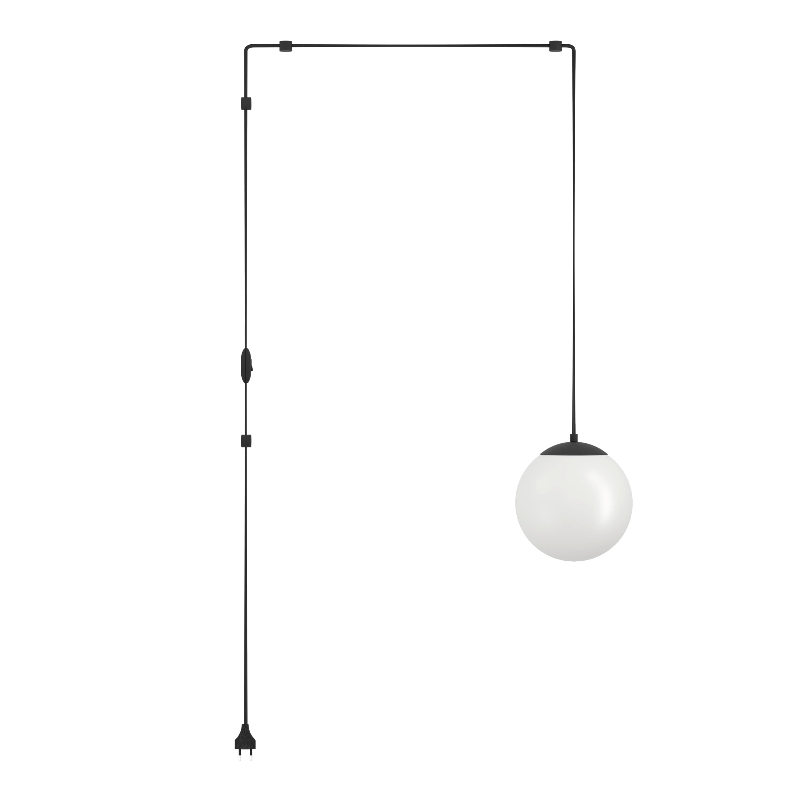 Eglo Hanging lamp Rondo 3, lamp Holder with Cable and Plug, Pendant lamp Above Dining Table, Dining Room lamp Made of Black Metal and White Glass, E27
