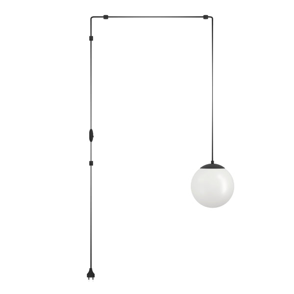 Eglo Hanging lamp Rondo 3, lamp Holder with Cable and Plug, Pendant lamp Above Dining Table, Dining Room lamp Made of Black Metal and White Glass, E27