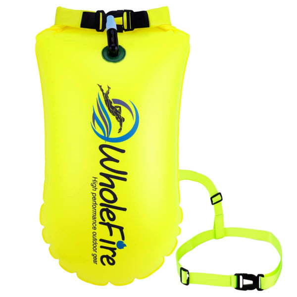WholeFire 20L Swim Buoy Waterproof Inflatable Dry Bag Swim Safety Float for Water Sports, Open Water Swimmers, Triathletes, Kayakers and Snorkelers