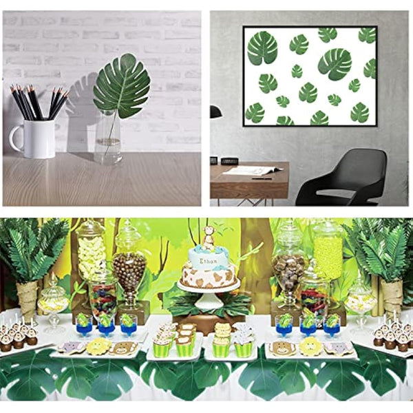 96PCS of 8 Kinds Artificial Tropical Leaves,Jungle Party Decorations,Fake Monstera Leaves,Tropical Plant Faux Leaves For Hawaiian Luau Theme Beach Party Table Wedding Christmas Decor