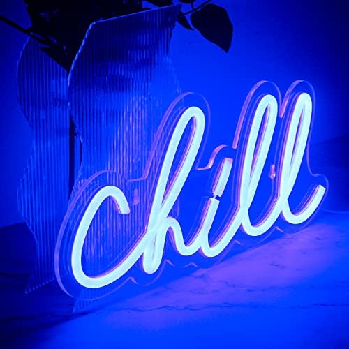 ineonlife Chill Neon Sign Blue Led Sign Chill Neon Wall Light 14'' x 7'' Letter Led Signs for Wall Decor Led Lights for Bedroom Bar Hotel Game Room