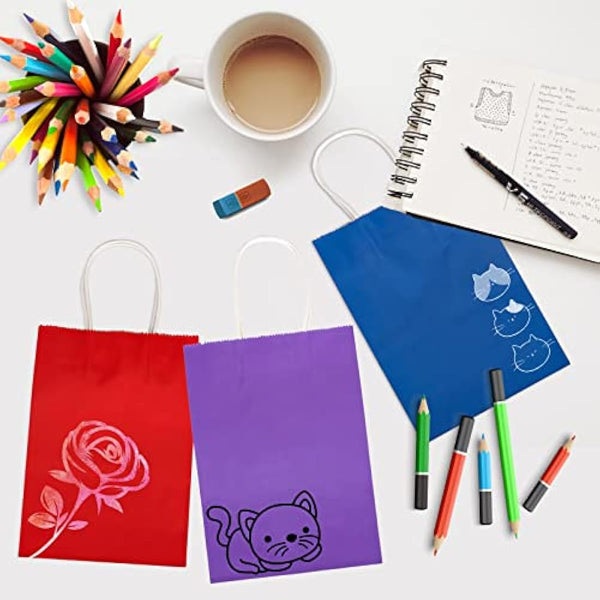 30 Pcs Paper Party Bags 10 Colors Present Bags Kraft Paper Bags with Handles, Party Present Bags Thick Kraft Bags for Kids, Present, Candy, Cookie, Celebrations, Baby Shower, Birthday(21 x 15 x 8 cm)