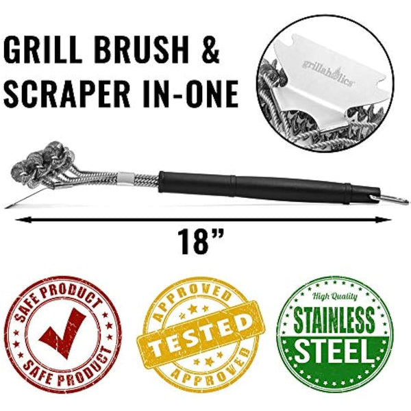 Grillaholics Bristle Free BBQ Brush - Safe Barbecue Grill Cleaning Brush With No Metal Wire Bristles