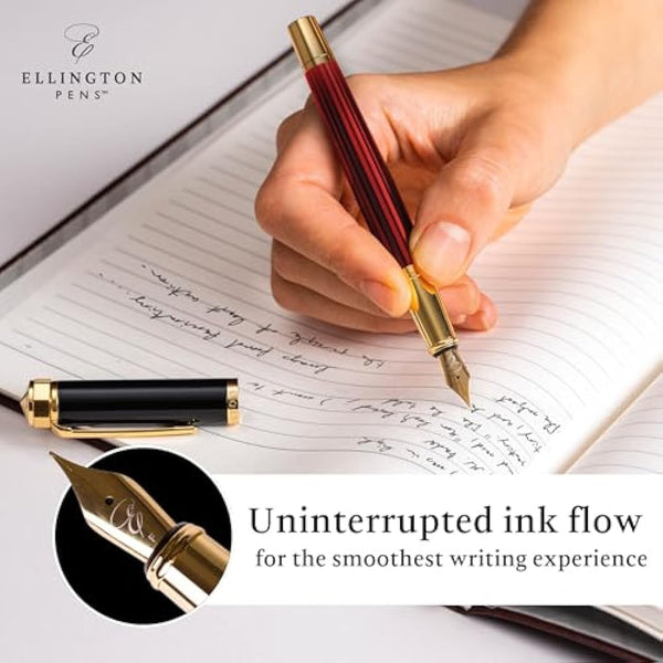 Ellington Pens Luxury Fountain Pen Set- Fountain Pens for Writing - Smooth Nib - Includes Refillable Ink Converter, 3 Ink Cartridges [2 Black & 1 Blue], Gift Box - Elegant Calligraphy