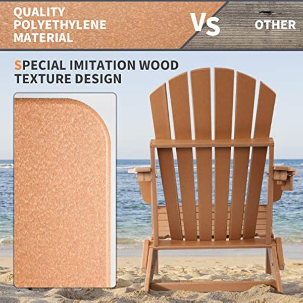 FUNBERRY Folding Adirondack Chair, Fire Pit Chairs, Plastic Adirondack Chairs Weather Resistant with Cup Holder, Composite Adirondack Chairs