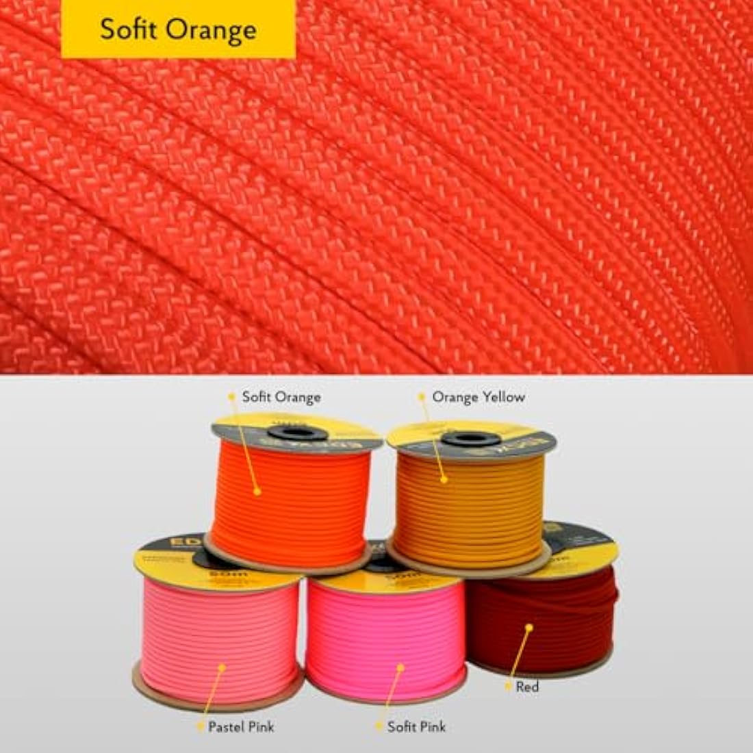 EdcX 4mm Rope 550 - Type III, 100% Rope, 7 Strand Rope, 4mm Rope in Solid Colors