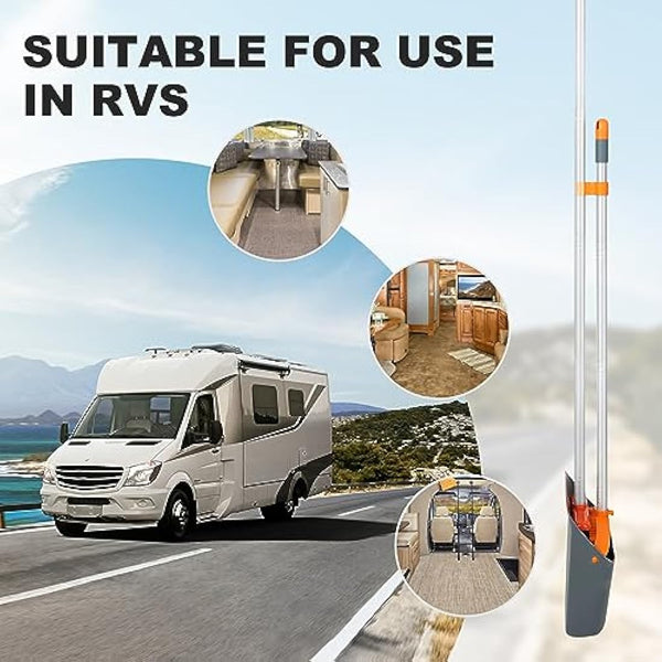 Jekayla Long Handled Dustpan and Brush, Broom and Dustpan Set, Household Dust pan Combo with 54 Inch Handle for Indoor Outdoor Household Cleaning and Sweeping (Orange)