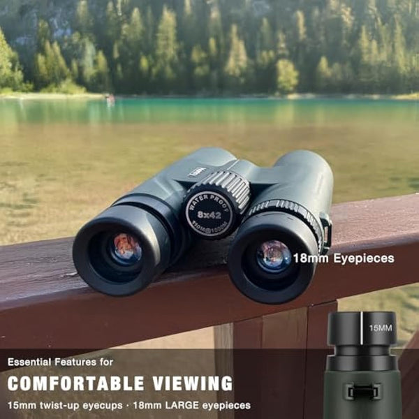 Hontry 8x42 Roof Binoculars for Adults, IPX6 Nitrogen-Filled Waterproof Binoculars for Bird Watching, Hunting, Cruise Ship, Travel and Safari