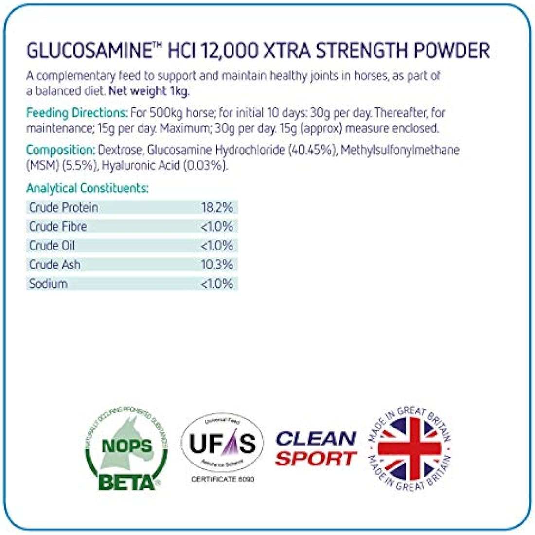 Equine America Glucosamine HCI 12000 | Premium Ready To Use Horse & Pony Supplement | Support For Joints & Mobility | 1kg