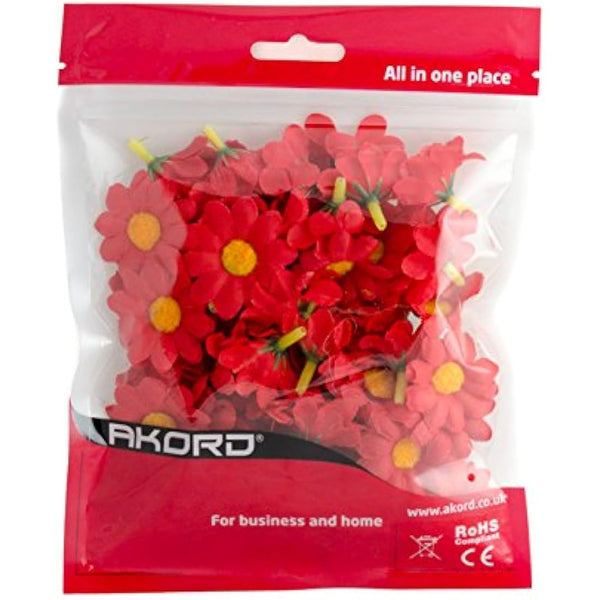 AKORD Artificial Gerbera Daisy Flowers Heads for DIY Wedding Party, Red, 0.38 x 0.38 x 0.2 cm