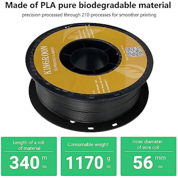 Kingroon PLA Filament 1.75 mm is for the 3D Printer, Filament 3D Printing Materials 10KG 3D Filament Dimensional Accuracy +/- 0.03 mm 3D Printer Filament PLA with Spool Wound Neatly Black pla filament