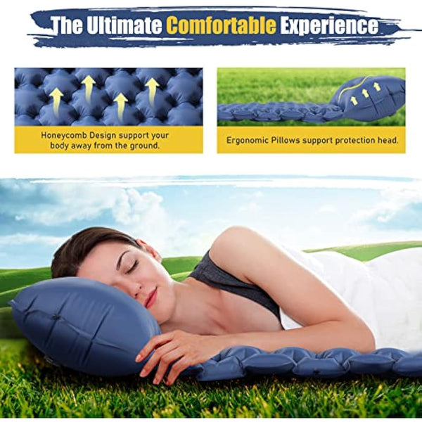 Elegear Camping Mattress Double,Self Inflating Camping Sleeping Mat Double Foot Pump with Pillow Lightweight Sleeping Mat Portable,Outdoor Camping Pad for Hiking Travel Backpacking Beach