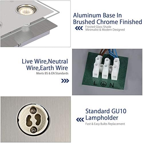 HiBay Modern Ceiling Light Chrome LED Kitchen Spotlight Fittings 4 Way Ceiling Spots GU10 Square Flush Lamp 240V for Bedroom, Living Room, Lounge -Bulbs Not Included