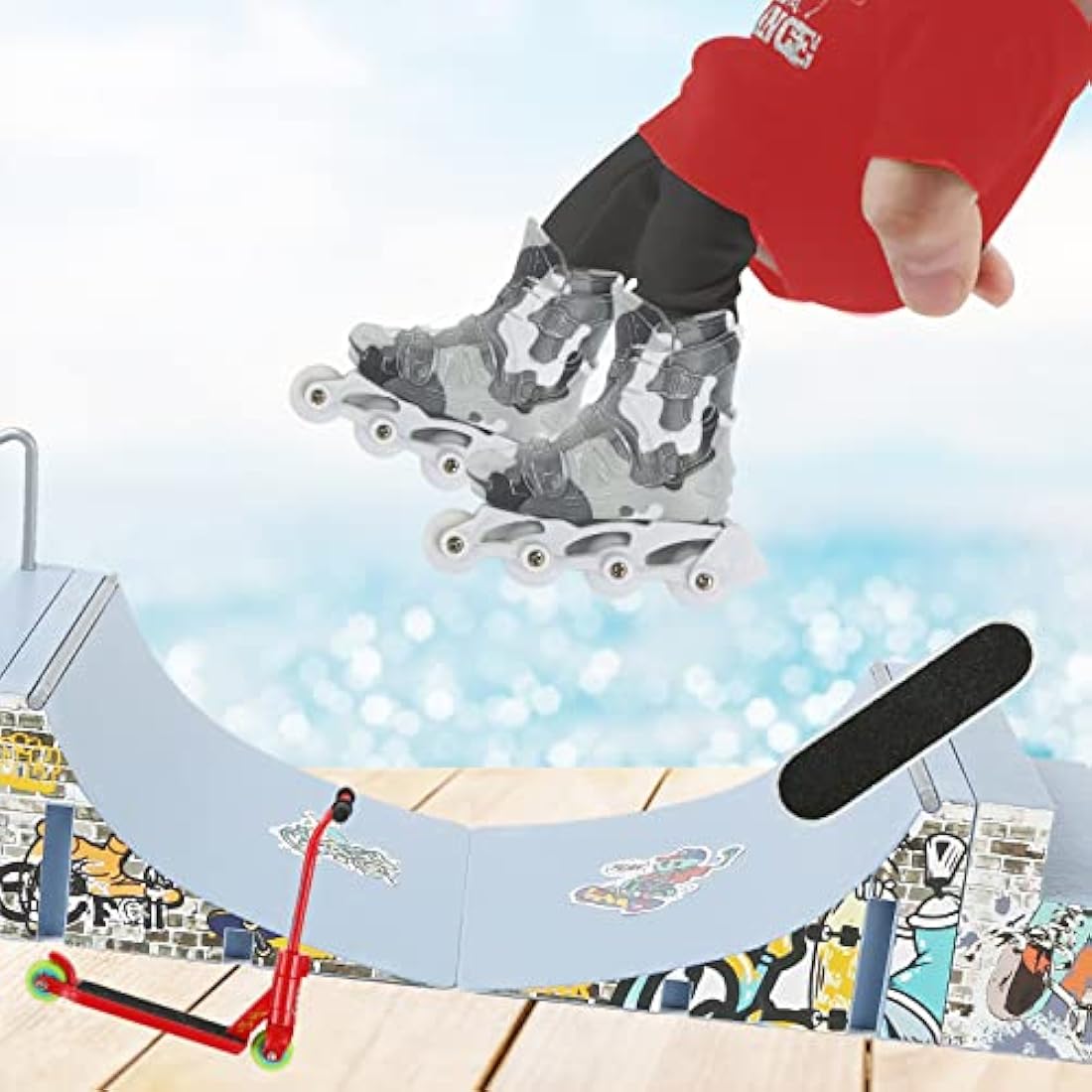 HIHOBDAY 4Pcs Skate Park Kit Ramp Parts for Finger Skateboard Park Kit Part Training Props with Finger Skateboards Skates and Scooters(blue)