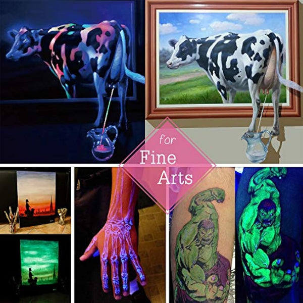 10 Colour Glow In The Dark Pigment Powder with UV Lamp - Epoxy Resin Luminous Powder Skin Safe Long Lasting Self Glowing Dye for DIY Nail Art,Acrylic Paint,Fine Art, 20g Each(Total 7oz)